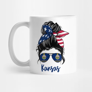 Kansas girl Messy bun , American Girl , Kansas Flag Mug